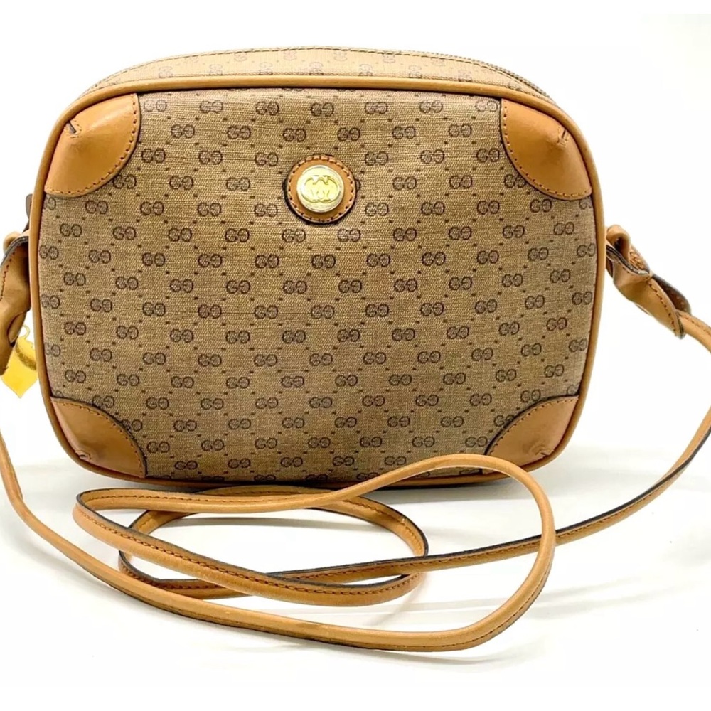 Authentic GUCCI Leather Baige Micro GG Shoulder Bag